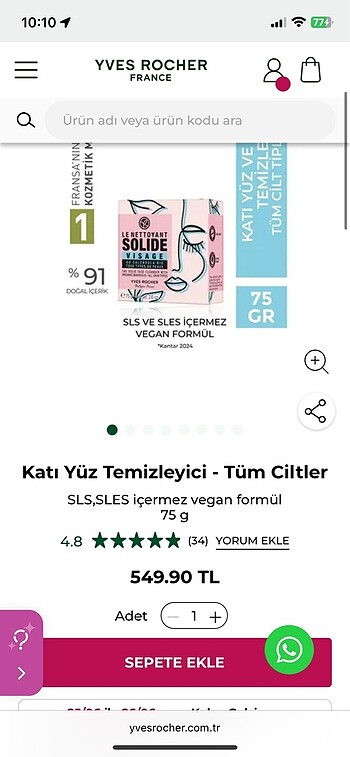 Beden Renk yves rocher katı yüz temizleme sabunu