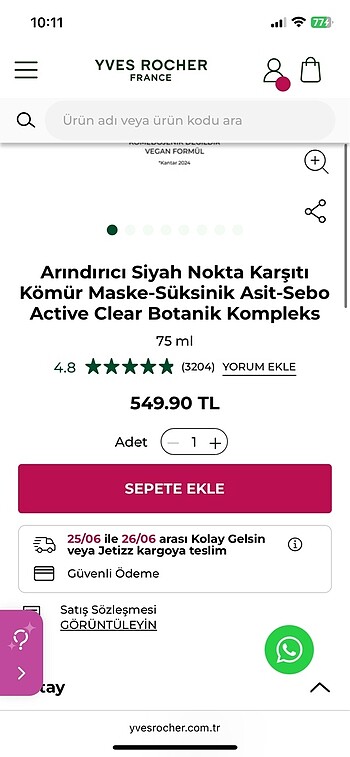 Beden Renk yves rocher siyah nokta maskesi