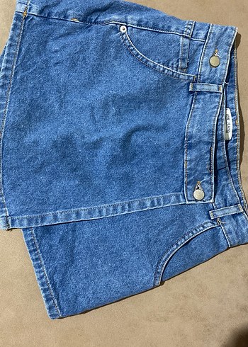 Kadın Mavi Düğmeli Denim Midi Şort