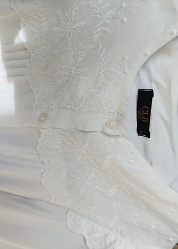 Nakışlı Beyaz Pamuklu Uzun Kollu Gömlek - Görsel 2