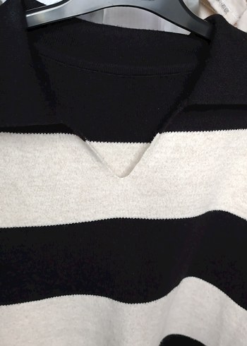 Gri Siyah Çizgili Uzun Kollu Kadın Kazak - Görsel 2