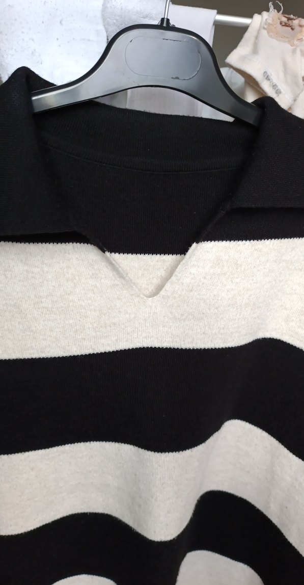 Gri Siyah Çizgili Uzun Kollu Kadın Kazak - Görsel 2