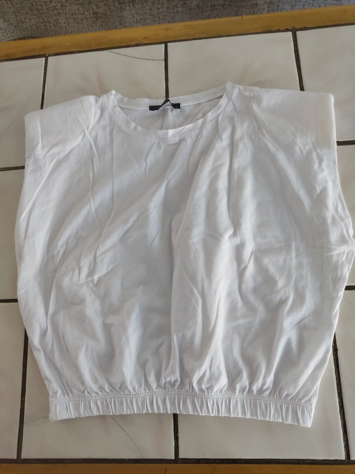 Kadın Gri Kısa Kollu Keten Tişört - Görsel 2