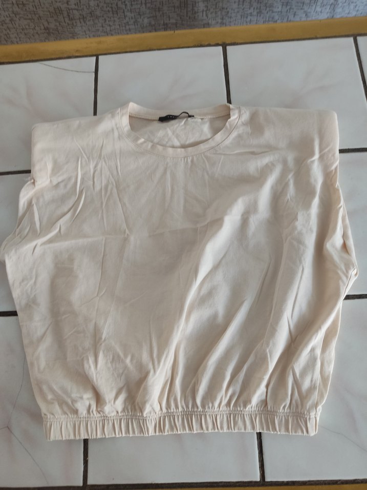 Kadın Beyaz Keten Kısa Kollu Tişört - Görsel 2