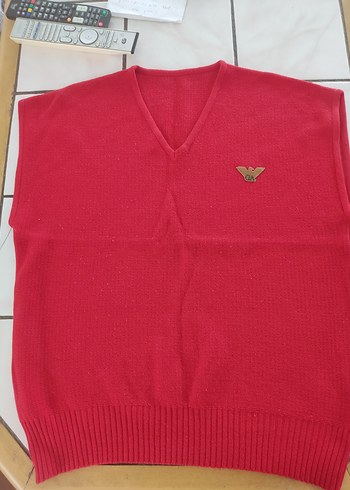 Kırmızı V Yaka Kadın Örgü Süveter - Görsel 2