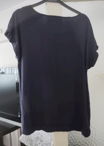 Mavi Çiçek Desenli Kısa Kollu Kadın Bluz - Görsel 3