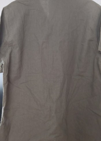 Düğmeli Keten Bej Kadın Gömlek - Görsel 3