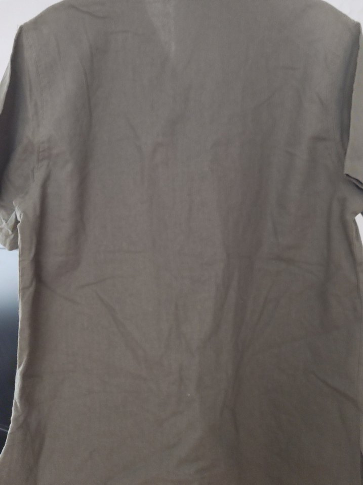 Düğmeli Keten Bej Kadın Gömlek - Görsel 3