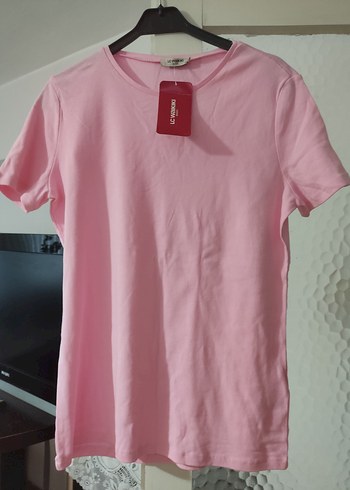 Pembe Kısa Kollu Pamuklu Kadın Tişört - Görsel 2