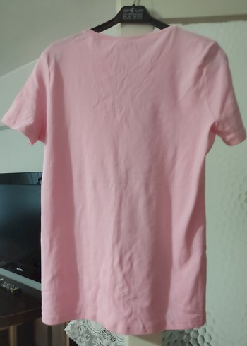 Pembe Kısa Kollu Pamuklu Kadın Tişört - Görsel 3