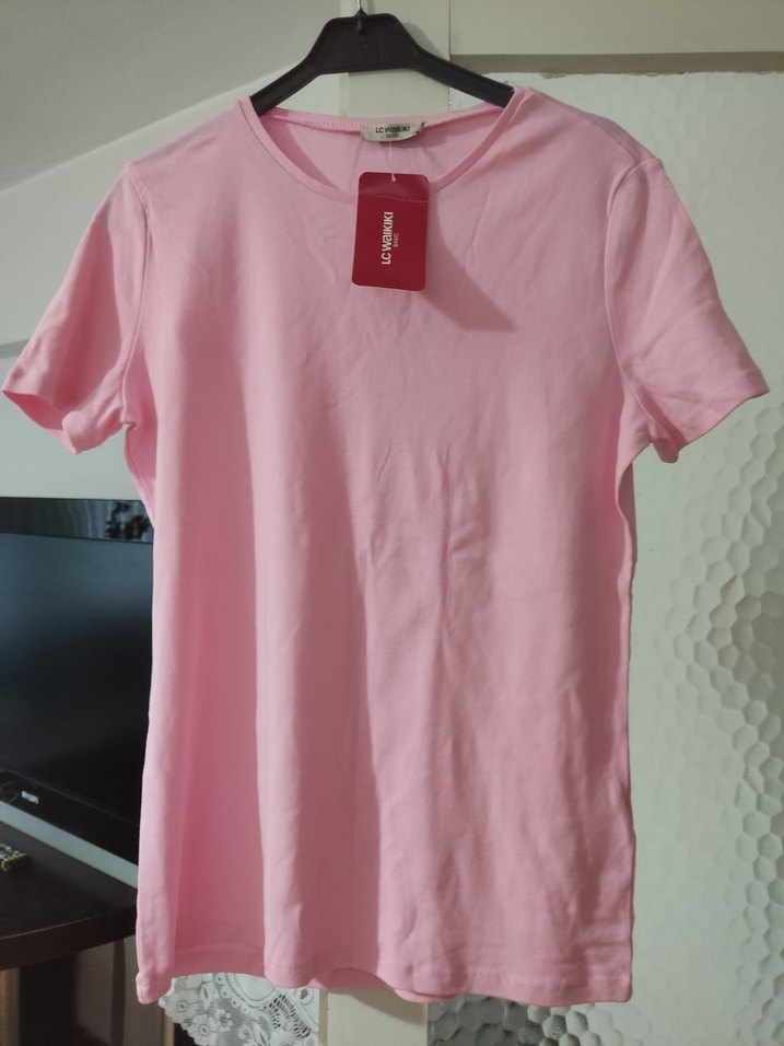 Pembe Kısa Kollu Pamuklu Kadın Tişört - Görsel 2