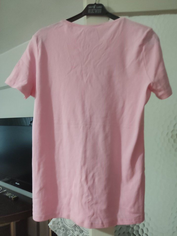 Pembe Kısa Kollu Pamuklu Kadın Tişört - Görsel 3