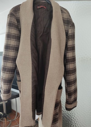 Kadın Ekose Desenli Midi Yün Kaban - Görsel 2