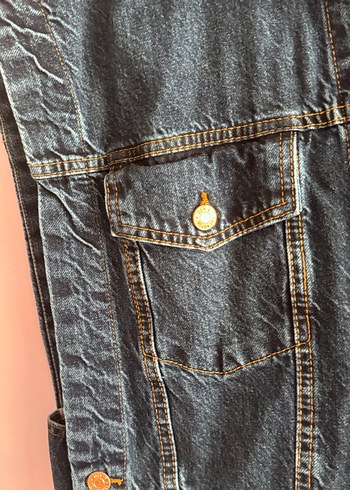 l Beden Düğmeli Koyu Mavi Kadın Denim Ceket
