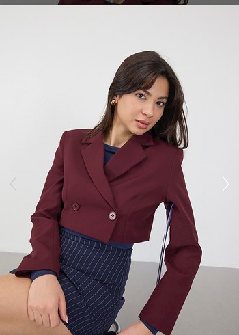 Bordo Mini Kadın Blazer Ceket
