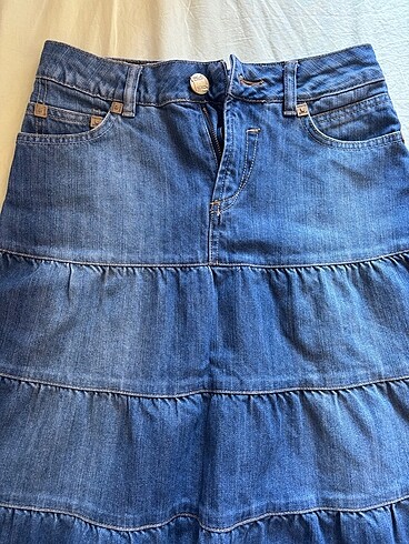s Beden mavi Renk rodi kot denim midi etek