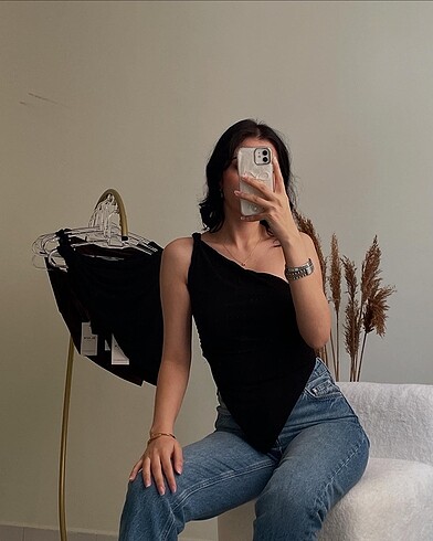 Asimetrik Detay Bluz Siyah