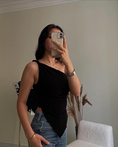 s Beden Asimetrik Detay Bluz Siyah