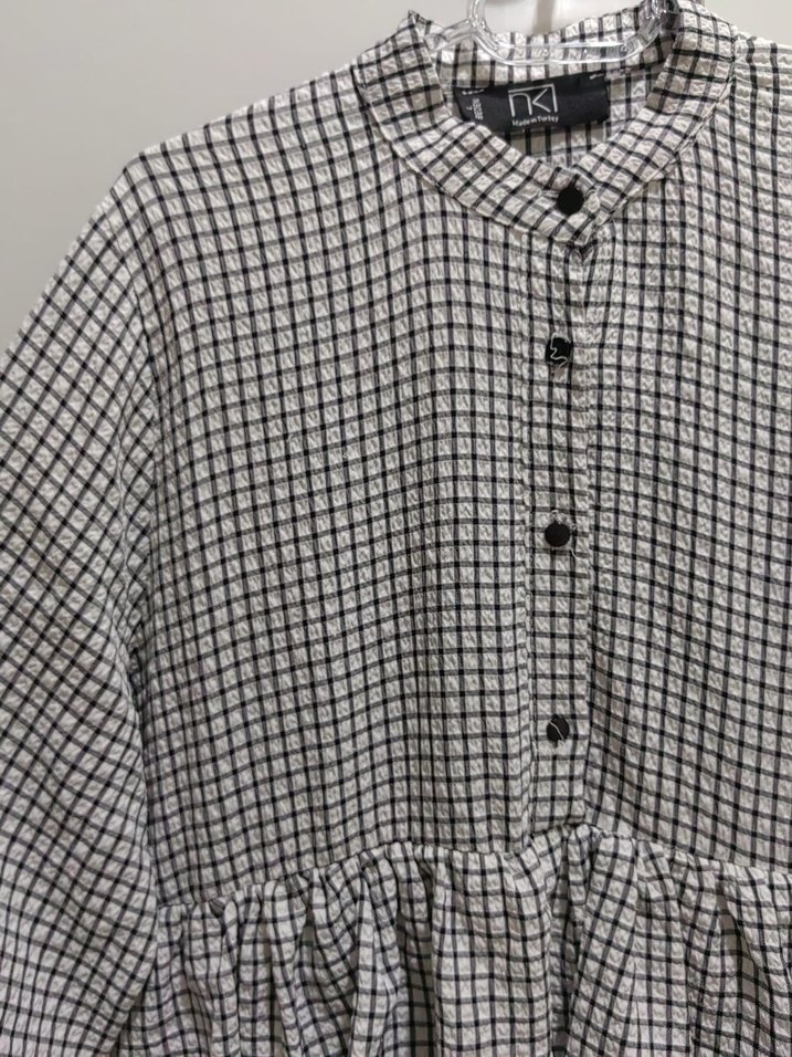 Gri Kareli Fırfırlı Uzun Kollu Gömlek - Görsel 2