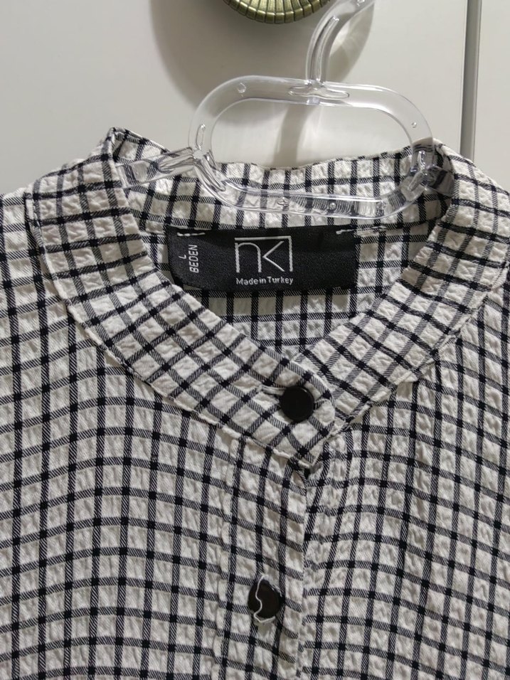 Gri Kareli Fırfırlı Uzun Kollu Gömlek - Görsel 4