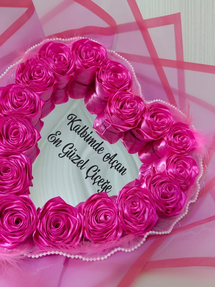 Kalp Şeklinde Pembe Gül Buketi - Görsel 5