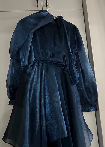 Lacivert Uzun Kollu Kadın Abiye Elbise - Görsel 2