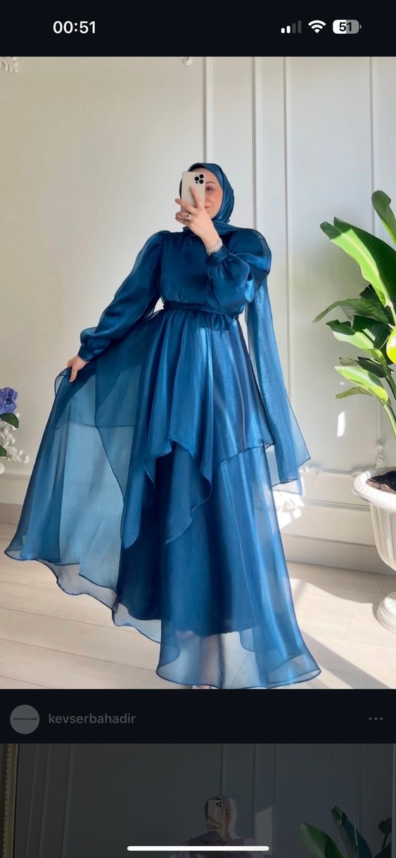 Lacivert Uzun Kollu Kadın Abiye Elbise - Görsel 4