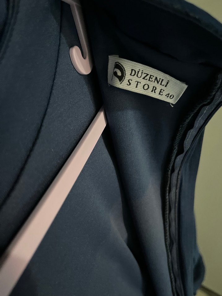 Lacivert Piliseli Uzun Kollu Gece Elbisesi - Görsel 2