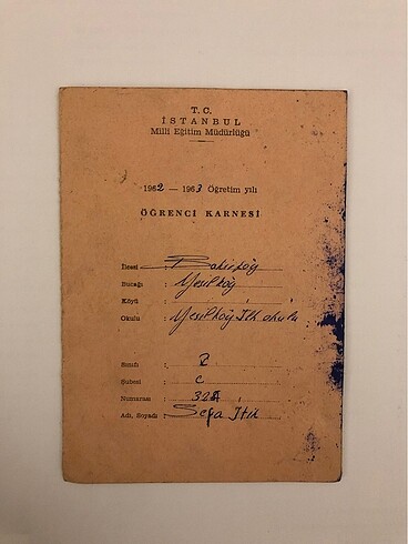 Öğrenci karnesi 1962-1963