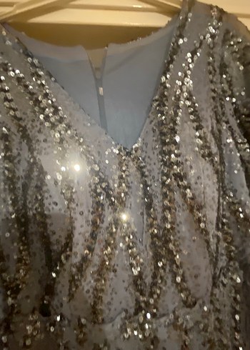 Gri Payetli Uzun Kollu Abiye Elbise - Görsel 2