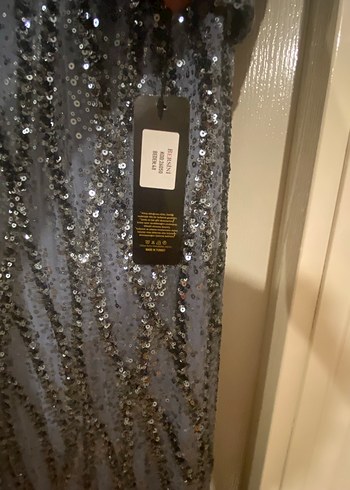 Gri Payetli Uzun Kollu Abiye Elbise - Görsel 6