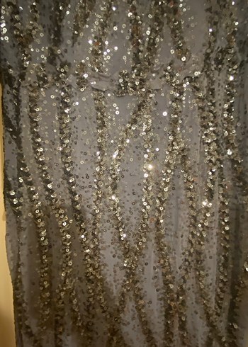 Gri Payetli Uzun Kollu Abiye Elbise - Görsel 3