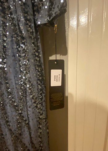 Gri Payetli Uzun Kollu Abiye Elbise - Görsel 4