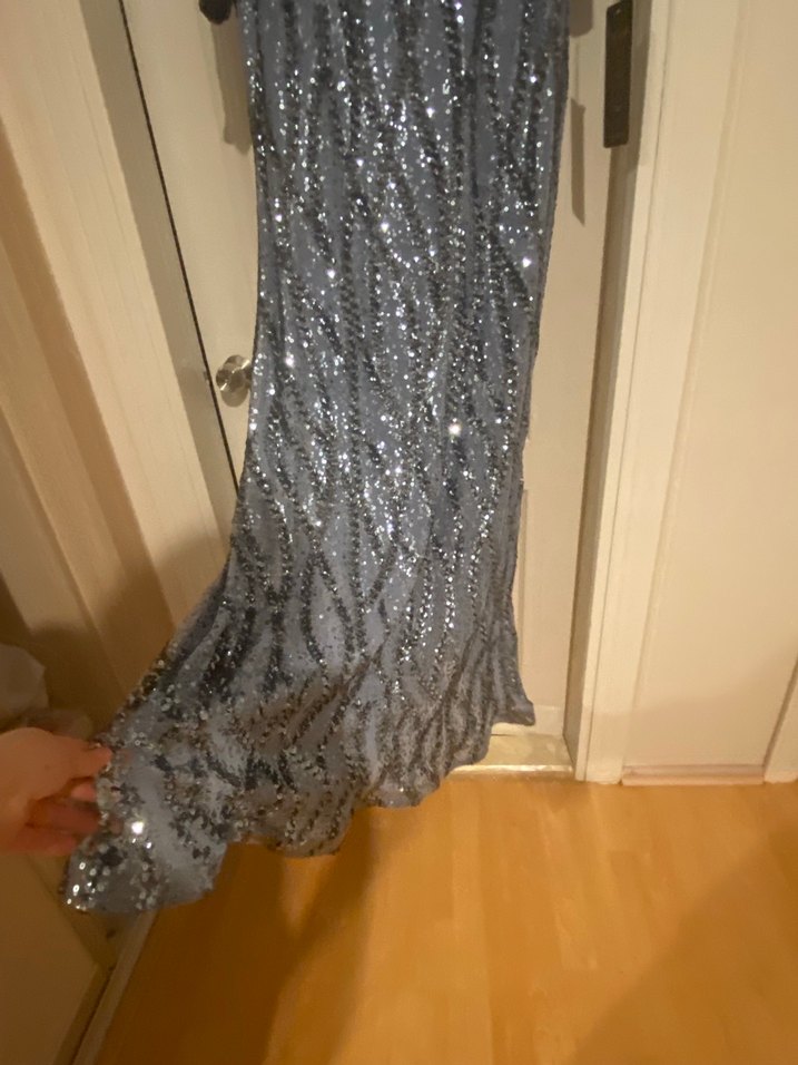 Gri Payetli Uzun Kollu Abiye Elbise - Görsel 5