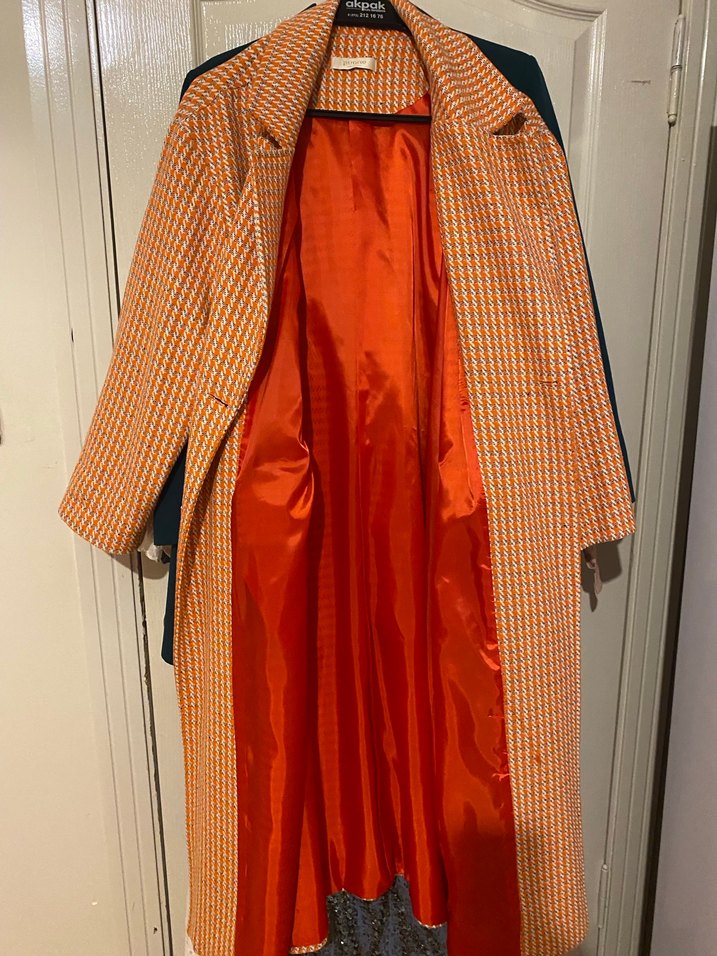 Düğmeli Kahverengi Ekose Midi Kadın Kaban - Görsel 2