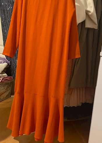 Turuncu Uzun Kollu Salaş Kadın Elbise - Görsel 2