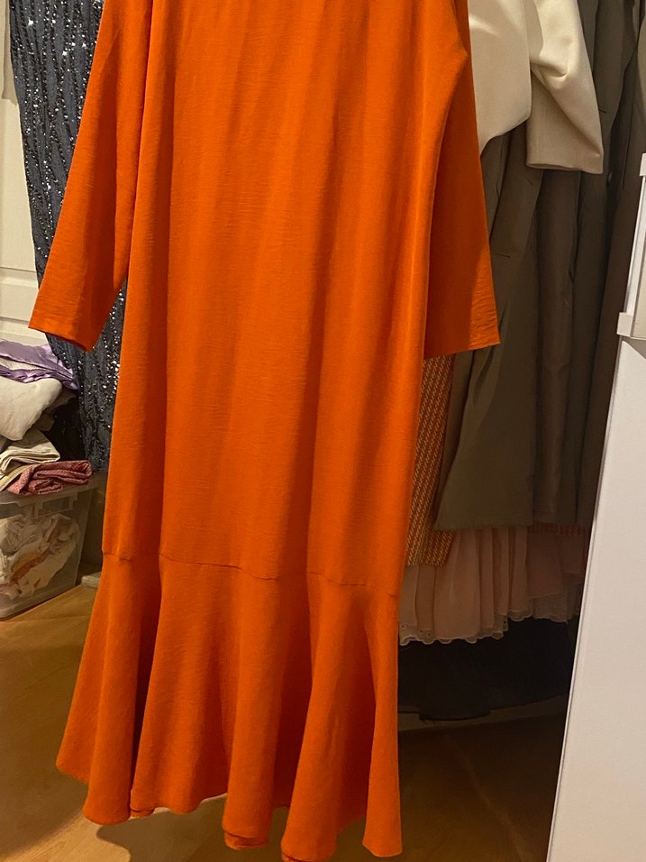 Turuncu Uzun Kollu Salaş Kadın Elbise - Görsel 2