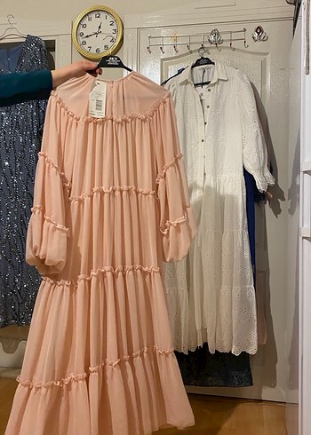 Pembe Bohem Uzun Kollu Fırfırlı Uzun Elbise - Görsel 5