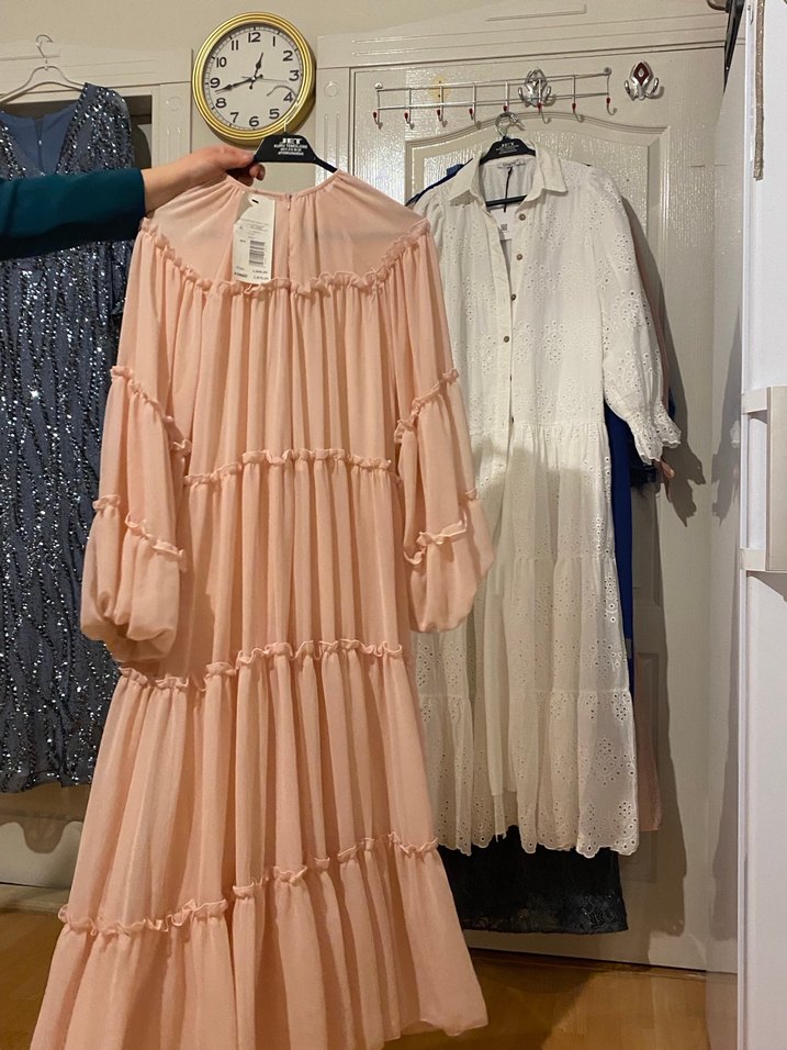 Pembe Bohem Uzun Kollu Fırfırlı Uzun Elbise - Görsel 5