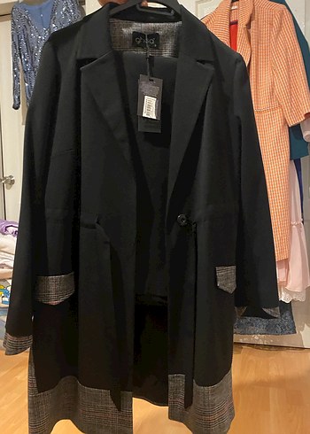 Kadın Siyah Kuşaklı Uzun Ofis Kabanı - Görsel 2