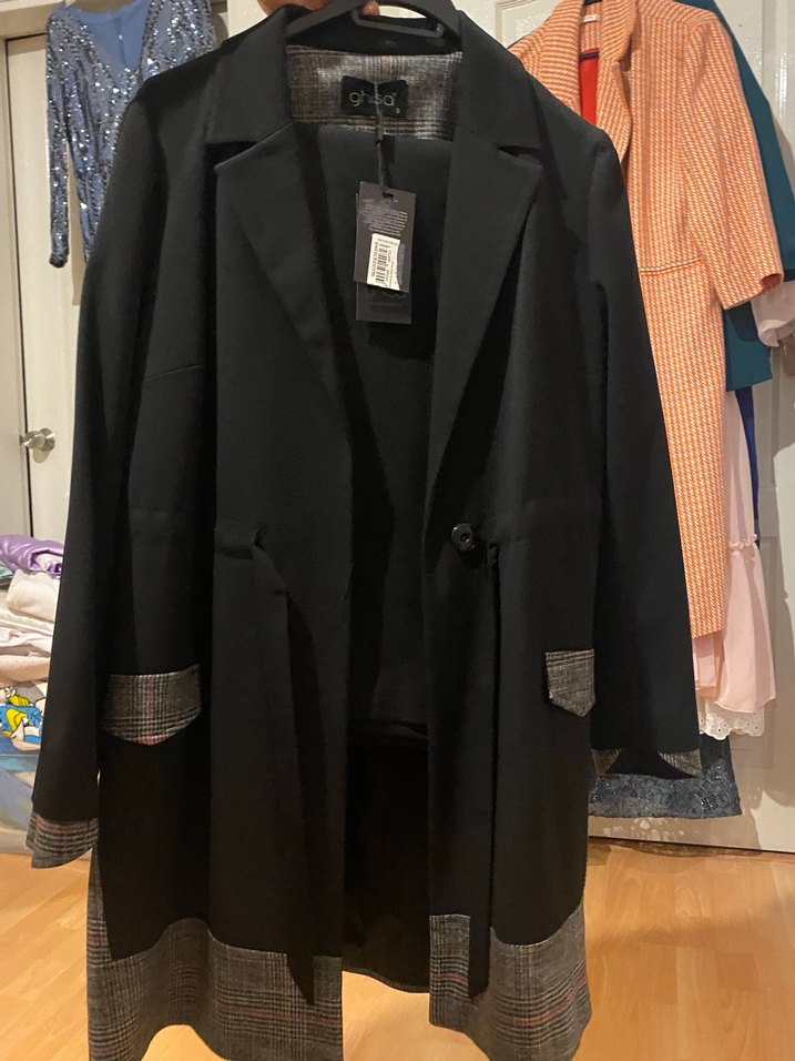 Kadın Siyah Kuşaklı Uzun Ofis Kabanı - Görsel 2