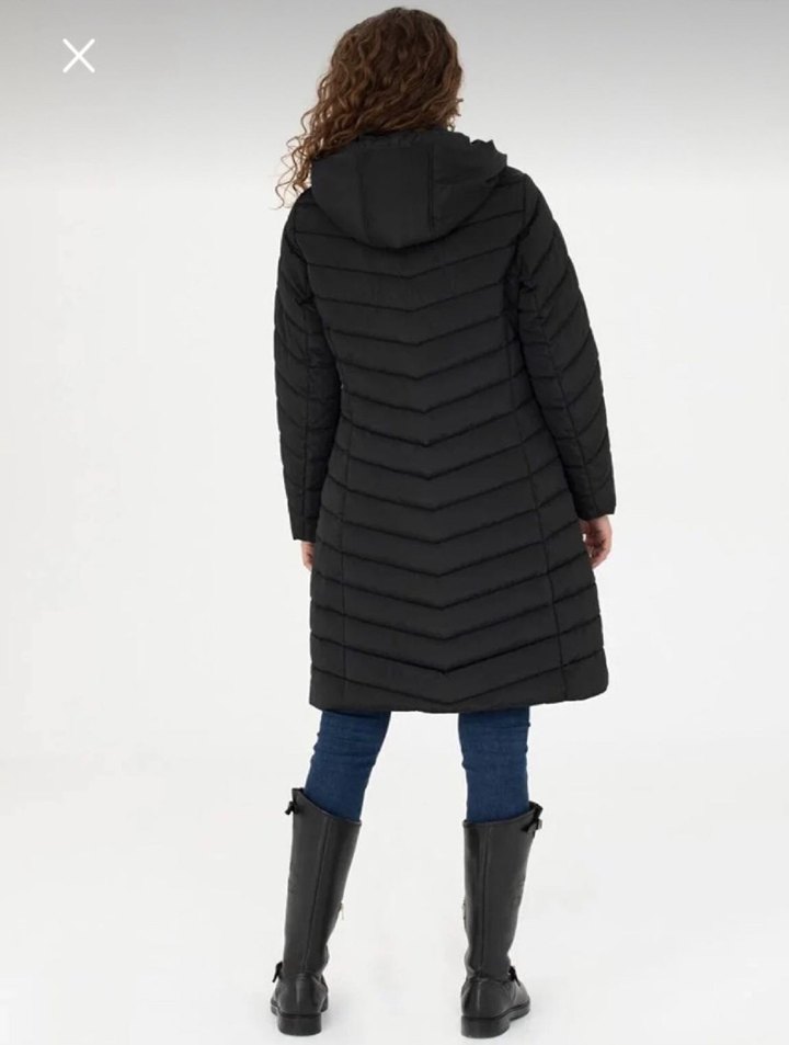 Siyah Kemerli Uzun Kadın Kışlık Mont - Görsel 2