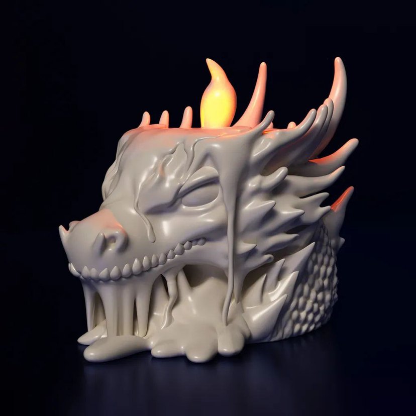 Karanlıkta Parlayan Beyaz Ejderha Figürü mumluk - Görsel 2