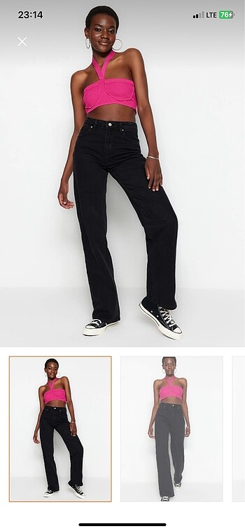 32 Beden Siyah wide leg jean