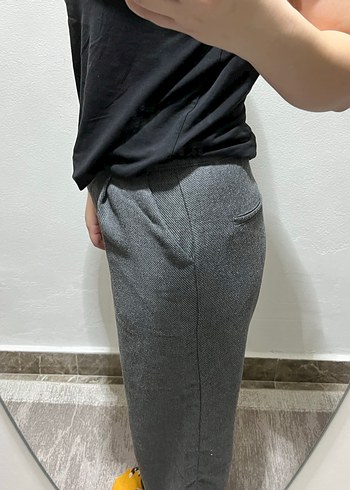 Düğmeli Gri Kadın Keten Pantolon - Görsel 2