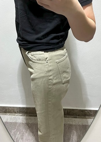 Bej Rahat Kesim Kadın Kot Pantolon - Görsel 2