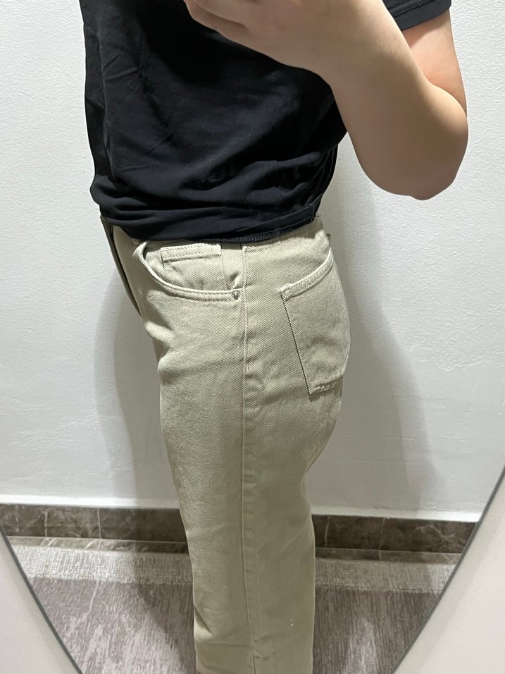 Bej Rahat Kesim Kadın Kot Pantolon - Görsel 2