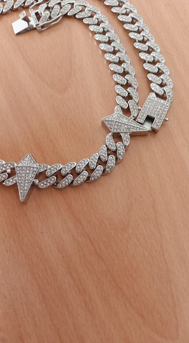 Parlak Taşlı gümüş  Rengi Zincir Kolye - Görsel 3