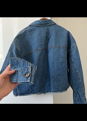 Düğmeli Mini Mavi Denim Ceket - Görsel 5