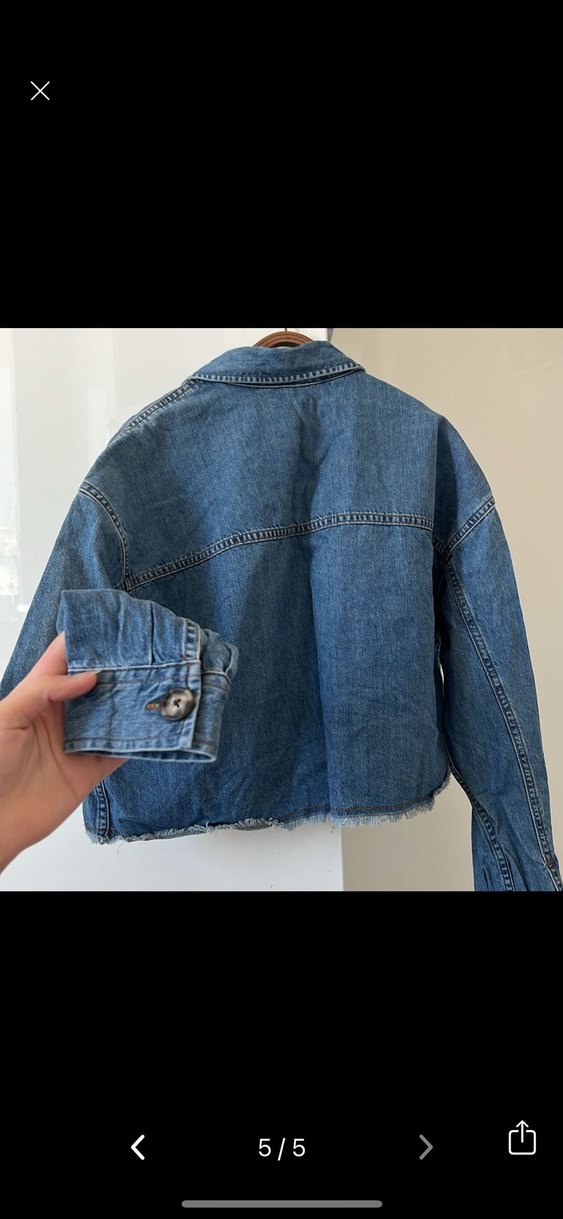 Düğmeli Mini Mavi Denim Ceket - Görsel 5